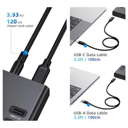 VANGREE Powered USB Hub 10Gbps, 17 Ports USB 3.2 Hub, 96W Power Adapter | 10 USB-A 3.2, 3 QC 24W Fast Charging, 2 USB-C 3.2, SD/TF, 12V/8A Power Adapter for Laptop, PC, Computer, HDD, Flash Drive - color: Black