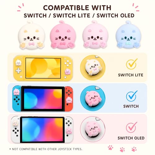Switch Thumb Grips Caps, 4 PCS Cute Kawaii Kitty 3D Silicone Analog Thumbstick Button Cover Compatible with Nintendo Switch Lite/OLED Joystick Caps, 4 Color Cat - color: 4 Color Cat