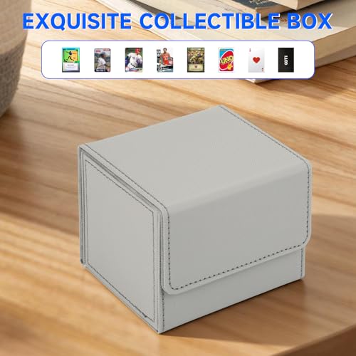 Homakover Trading Card Storage Box, Card Deck Case for Trading Cards 100, Leather Magnetic Closure Commander Deck Box Fit for MTG and Sport Cards (Grey)