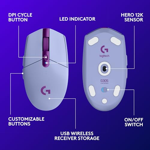 Logitech G305 Lightspeed Wireless Gaming Mouse - Lilac - color: Lilac, style: Classic