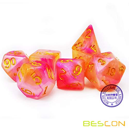 Bescon Magical Stone Dice Set Series, 7pcs Polyhedral RPG Dice Set RoseQuartz, Polybag Packing - color: Rosequartz in Polybag