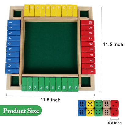 GOTHINK 1-4 Player Shut The Box Dice Game, 11.5-inch Wooden Board Table Math Game with 10 Dices - Math & Decision Skills for Adults/Kids, Perfect for Home Class Parties & Pubs - Classic Tabletop Fun - color: Colorful - 11.5 Inch