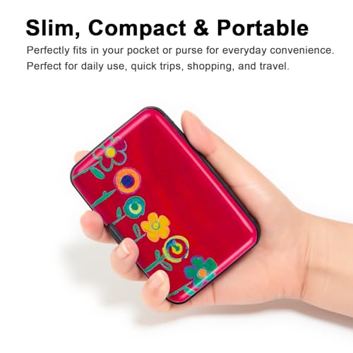 Credit Card Holder, Metal Card Wallet RFID Blocking Mini Slim Aluminum Business Hard Card Case for Women Men (Painting Flowers) - color: Painting Flowers
