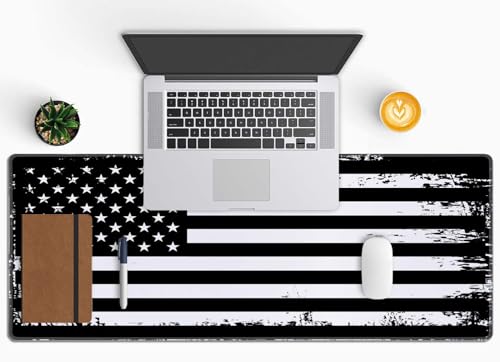 Large Gaming Mouse Pad with Stitched Edges, Grunge American Flag USA Flag Black and White Desk Mat, Extended Keyboard Pad, Non-Slip Rubber Base Desk Pad for Keyboard and Mouse, 31.5X11.8 inch - color: Grunge American Flag USA Flag Black and White
