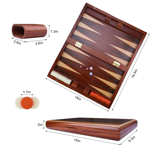 Wooden Backgammon Set, 15 inch Folding Backgammon Board Game with 32 Pieces | Portable Travel Strategy Game for Adults & Kids | Complete Backgammon Set in Wood Case for Family Game Nights & Gifts - color: 15 Inch Large Backgammon