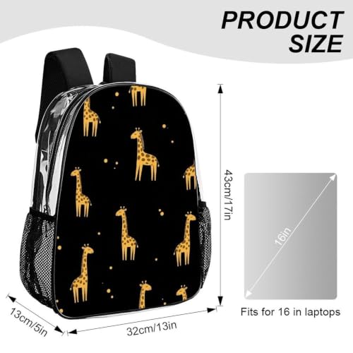 Heavy Duty Transparent Clear Backpack for Stadium Concert Travel | Transparent, Gold Giraffe, with Reinforced Bottom, Padded Shoulder Straps - color: Pattern (331)