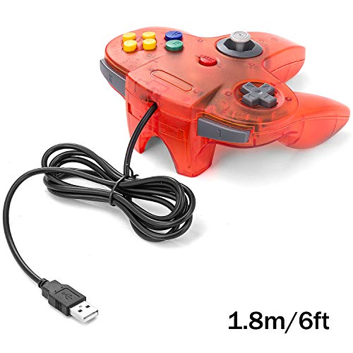 2 Pack Classic N64 Controller, Wired USB PC Game Pad Joystick, Bit USB Wired Game Stick Joy Pad Controller for Windows PC, MAC, Linux, Raspberry Pi 3, Sega Genesis (Clear Green/Clear Red) - color: Clear Green/Clear Red