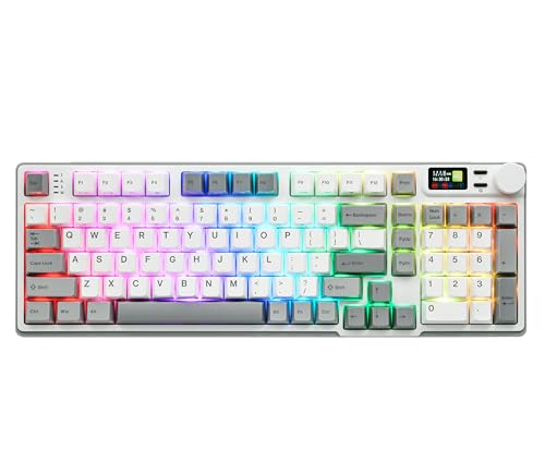 iRocks K85R Wireless RGB Backlit Mechanical Gaming Keyboard with LCD Display, Hot-Swappable Pre-lubed Brown Switches, 98 PBT Keys, USB-C Detachable Cable (ICY White, Bubble Switch) - color: Icy White