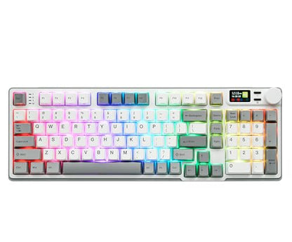 iRocks K85R Wireless RGB Backlit Mechanical Gaming Keyboard with LCD Display, Hot-Swappable Pre-lubed Brown Switches, 98 PBT Keys, USB-C Detachable Cable (ICY White, Bubble Switch) - color: Icy White