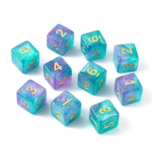 10 Pieces Polyhedral D6 Dice Set, 6 Sided Dice 16mm Square Edge Dice for RPG MTG DND Table Games (Green Purple) - color: Green Purple