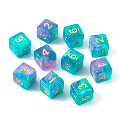 10 Pieces Polyhedral D6 Dice Set, 6 Sided Dice 16mm Square Edge Dice for RPG MTG DND Table Games (Green Purple) - color: Green Purple