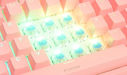 i-rocks K71M RGB Mechanical Gaming Keyboard with Media Control Knob, Switches (Brown), 107 Keys w/Full NKRO, PBT Keycaps, Multimedia Hotkeys, Detachable USB-C Cable and Onboard Storage, Pink - color: Pink, size: Switches (Brown)