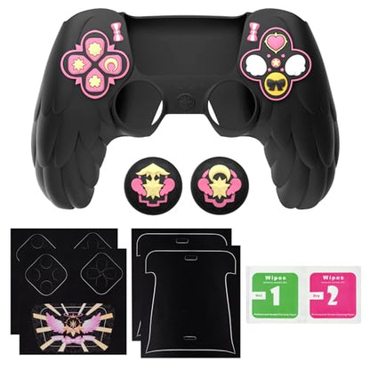 PlayVital Magic Wings Protective Silicone Cover Skin for ps5 Controller – Soft Anti-Slip Grip Protector Case for ps5 Controller with Thumbstick Caps & Stickers, Charging Station Compatible - Black - color: Black