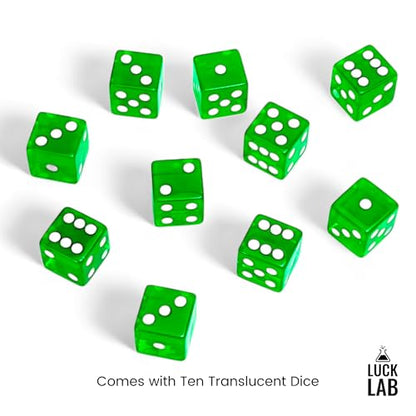 Luck Lab 10 Piece 19 mm Dice Pack - Acrylic Translucent D6, Square w/Rounded Edge for Casino, Craps, RPG MTG DND Dice Table Games and Board Games (Green) - color: Green