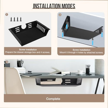 2 Pack Under Desk Shelf - Under Desk Storage Shelf Metals,Under Desk Organizer - Black Under Shelf Storage for Office Tables & Workstations（11 Inch） - size: 11 inch 2 Pack