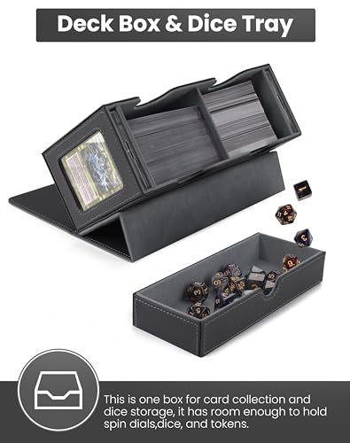 MRAUF MTG Deck Box with Double Commander Display and Dice Tray, Fits 200+ Double Sleeved Cards, Card Storage Box Plus 2 Magnetic Holders& 100Pcs Card Sleeves (Black) - color: Black