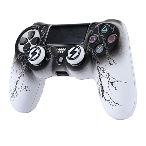 RALAN Controller Skins for PS4,Fruit Silicone Controller Cover Skin Protector Compatible /PS4 Slim/PS4 Pro Controller with 2 Cute Thumb Grips Caps… - color: White black lighting