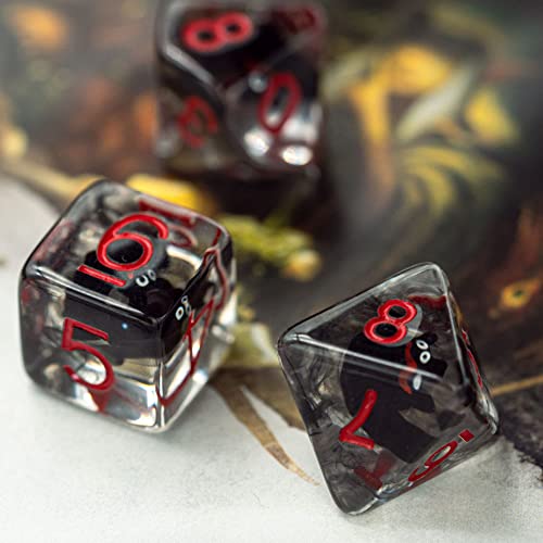 Cusdie 7-Die Dice DND, Polyhedral Dice Set Filled with Animal, for Halloween Role Playing Game D&D Dice(Bat) - color: Black Bat