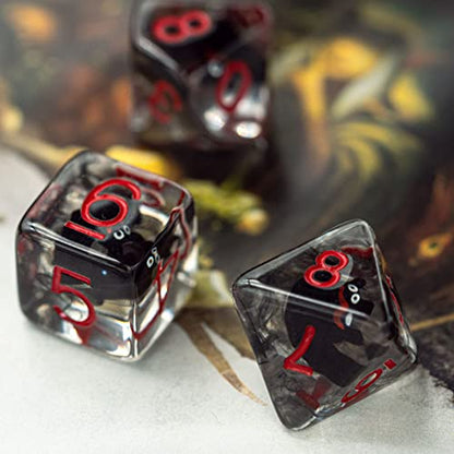 Cusdie 7-Die Dice DND, Polyhedral Dice Set Filled with Animal, for Halloween Role Playing Game D&D Dice(Bat) - color: Black Bat