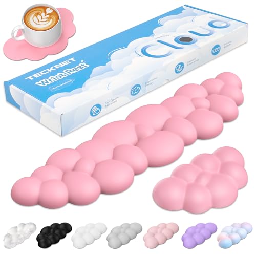 TECKNET Cloud Keyboard Wrist Rest Set, Cloud Wrist Rest with Non-Slip Base, PU Leather Wrist Pad for Keyboard with Ergonomic Memory Foam for Computer Laptop Office Gaming and Pain Relief, Dark Pink - color: Dark Pink