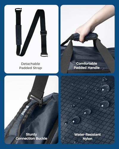 pack all 65L Foldable Travel Duffel Bag, Shoe Compartment Weekender Bag | Ultralight, Packable, Water Resistant, Tear Resistant Nylon, Detachable Strap, Luggage Sleeve, For Travel, Camping, Navy - color: Navy, size: 65L