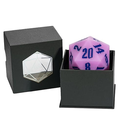 55mm Silicone D20 DND Dice, Large D20 Single 20 Sided Dice | Glow-in-the-Dark D20 Giant Dice with Gift Box for Dungeons and Dragons RPG Bar Pub Club Party Games (Purple/Blue) - color: Purple/Blue