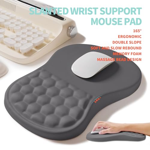 2-in-1 Ergonomic Set, Wave Rise Keyboard Wrist Rest and Massage Bulge Slope Mouse Pad Wrist Support, Cushion Memory Foam Integrated to Relieve Wrist Pain, Deep Gray - color: Deep Gray
