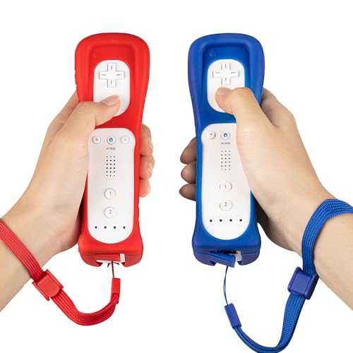 XiQiDianr 2 Packs Silicone Skin Case Cover with Wrist Strap Compatible with Nintendo Wii Remote Controller (Red+Blue) - color: Blue+Red