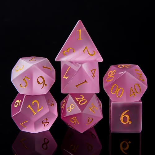 Pink Cat's Eye Crystal DND Dice Set 7 PCS Gemstone Suitable for Dungeons and Dragons D & D RPG Games - color: Pink Cat Eye