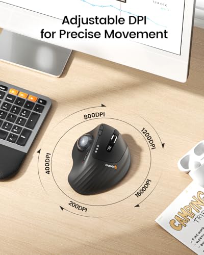 ProtoArc EM01 NL Wireless Trackball Mouse, Rechargeable Thumb Control Mice | 0/20° Adjustable Angle to Reduce Fatigue, Triple-Device Bluetooth & 2.4G USB-A for Office Use, Silent Click, Easy to Clean - color: Gray Ball