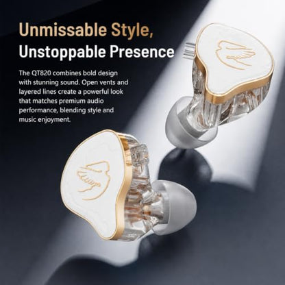 in Ear Monitor Headphones Hybrid 1BA+1DD HiFi Deep Bass IEM Earphones White | Hybrid Banlance Armature with Dynamic in Ear Headphones IEM Earphones Gaming Earbuds no Mic - color: QT820-White no Mic