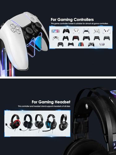 OAPRIRE Headset and Controller Stand with Lights, 3 Tier Acrylic Game Controller Holder, Controller and Headset Stand for Desktop,Universal Design Compatible with PS5/PS4/XBOX/SWITCH (Clear) - color: Clear, size: 3 Tier-Lights
