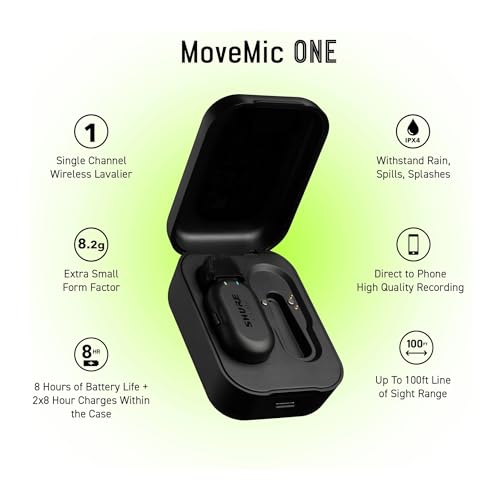 Shure MoveMic One - Pro Direct to Phone Wireless Lavalier Microphone for iPhone & Android, Bluetooth Mini Mic, 24 Hours Charge, Quick Set Up, IPX4, Compact & Portable Clip Lav (MV-ONE-Z7) - style: Single Channel