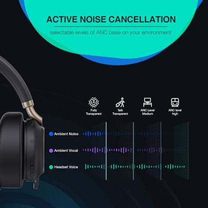 Yealink BH76 Plus Bluetooth Headset, Wireless Headset with Microphone for PC,Active Noise Cancelling, Retractable Hidden Mic Arm, Compatible with PC Mac, Works with Teams (Certified), USB-C/A | Yealink BH76 Plus Over Ear Noise Cancelling Headphones with R