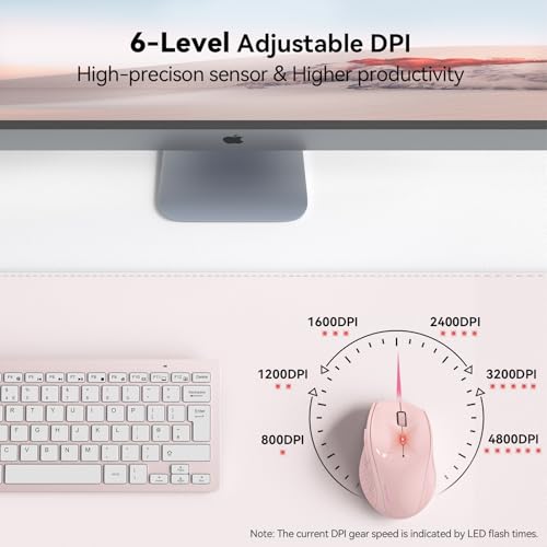 TECKNET 2.4G Wireless Mouse, 4800 DPI Ergonomic Computer Mouse, USB, Pink | Mouse for Laptop with USB Receiver, 6 Adjustable DPI, Quiet Click, 30-Month Battery, 6 Button, Portable for PC Chromebook Mac - color: Pink
