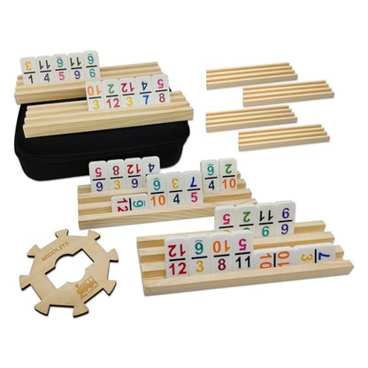 Mexican Train Dominoes Set with Numbers and 8 Wooden Racks, Double 12 Domino Travel Set with Wooden Hub, 91 Colored Domino Tiles Game Set with for Family Game Night - style: 8 Racks