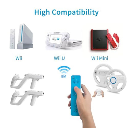 TechKen Wii Controller Pack - 2 Remote Controllers with Silicone Case and Wrist Strap, Compatible with Wii/Wii U - color: Blue