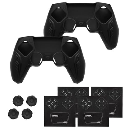 PlayVital 2 Pack Silicone Skin Set for PS5 Controller - Charging Dock Compatible, Full Protection Case with Futuristic CyberMech Design, Soft Cover with Thumb Grips & Stickers - Black - color: 2 Black
