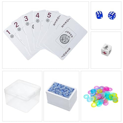 178-Piece Mahjong Playing Cards (Blue) – American & Chinese Style, Includes Storage Box, Dice, Chips & Wind Indicator – Portable, Waterproof, Travel-Friendly