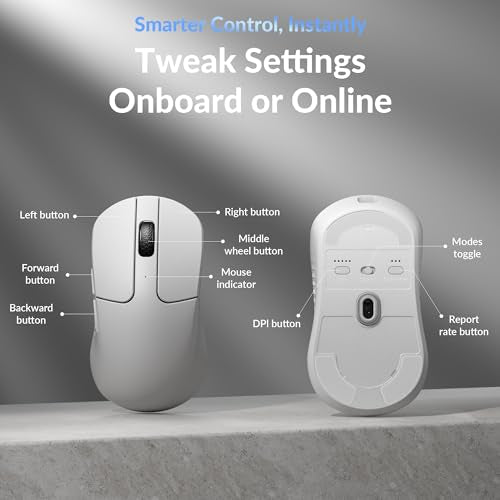 Keychron M3 Mini 8K Wireless Gaming Mouse, 55g Lightweight, PixArt 3950 Sensor, 30K DPI, Bluetooth 5.3/2.4GHz/Wired, Programmable, 140H Battery, for Mac/Windows/Linux - White - color: White