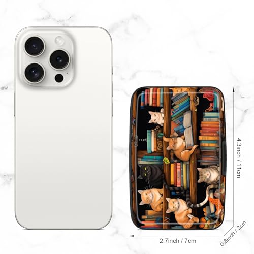 Card Holder Credit Cards Holder for Women RFID wallet women Business Card Holder Wallet Mini Aluminum Card Wallet RFID Blocking Slim Metal Hard Card for Women, Cat Illustration - color: Cat Illustration
