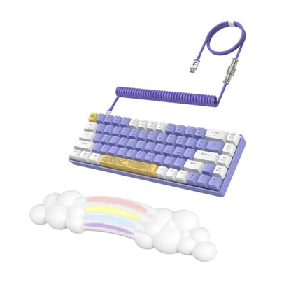 ZIYOU LANG 65% Wired RGB TKL Portable Mechanical Gaming Keyboard Purple Blue Switch with Coiled Cable and White Rainbow Cloud Wrist Rest for PC Mac Gamer