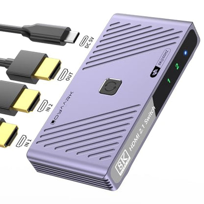 HD Switch 4K120Hz 8K60Hz – 2-in-1-out HD 2.1 Switch Box, Port Expander, Selector (with Remote Control), Supports 3D/HDR/HDCP 2.3, Compatible with PS5/4/3, Xbox, Switch, DVD Players, TVs and Computers