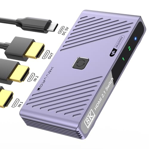 HD Switch 4K120Hz 8K60Hz – 2-in-1-out HD 2.1 Switch Box, Port Expander, Selector (with Remote Control), Supports 3D/HDR/HDCP 2.3, Compatible with PS5/4/3, Xbox, Switch, DVD Players, TVs and Computers