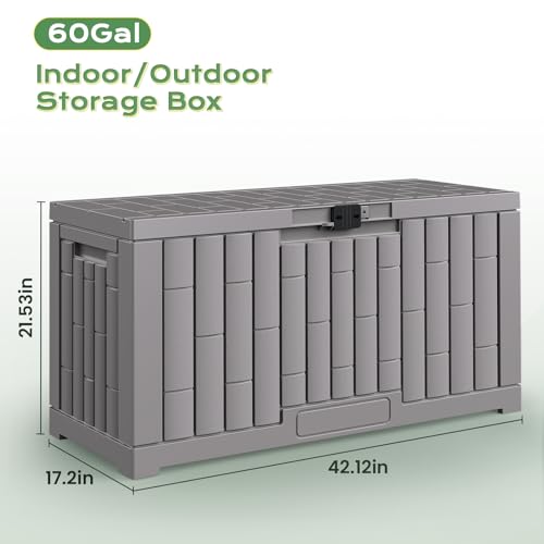 Jocoevol Deck Box 60 Gal, UV Resistant & Waterproof Outdoor Storage Box with Lock, Easy Assemble Storage Bins Container for Pool Patio Garden - size: 60Gal