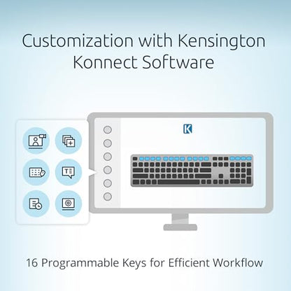 Kensington KB535 Wireless Keyboard, Bluetooth & 2.4GHz Connection, Full-Size Layout, Quiet Scissor-Switch Keys, Programmable, Copilot Hotkey, Compatible with Windows, Black (K75408NA) - size: Full size, style: Wireless