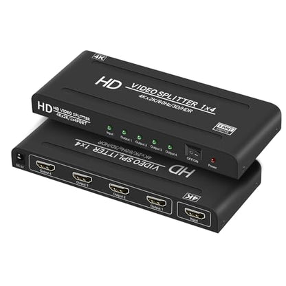 4K@60Hz 1x4 HDMI Splitter 4:4:4,18 Gbps,4 Port Powered HDMI 2.0 Splitter1 in 4 Out Support Auto Down Scaler, 4K 1080P Sync, HDR10,3D, Only Duplication/Mirror Screens (Not Extend) for HDTV/PS5 - size: 4K@60Hz 1x4 splitter
