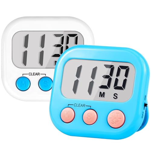 Timer for Kids Teachers Supplies Digital Kitchen Timers for Cooking Large Magnetic Classroom Timer 2Pack-White Blue - color: Blue White