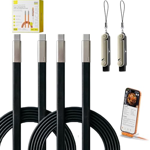 SIDEWAY Phone Charger 240W Silicone Cable with Detachable Stand - Universal Type-C, 90° Angle, 480Mbps Data Transfer Speed(balckset-2Pcs) - color: black-2pcs