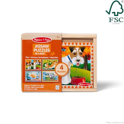 Melissa & Doug 4‑in‑1 Wooden Pets Jigsaw Puzzle Set, 48 Pieces with Storage Box, Toddler Puzzle Toy for Kids Ages 3+ - FSC Certified - style: Pets
